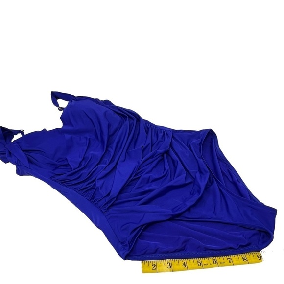 Badgley Mischka Wide Strap Draped Front One-Piece Swimsuit Cobalt Blue Small - Picture 15 of 15